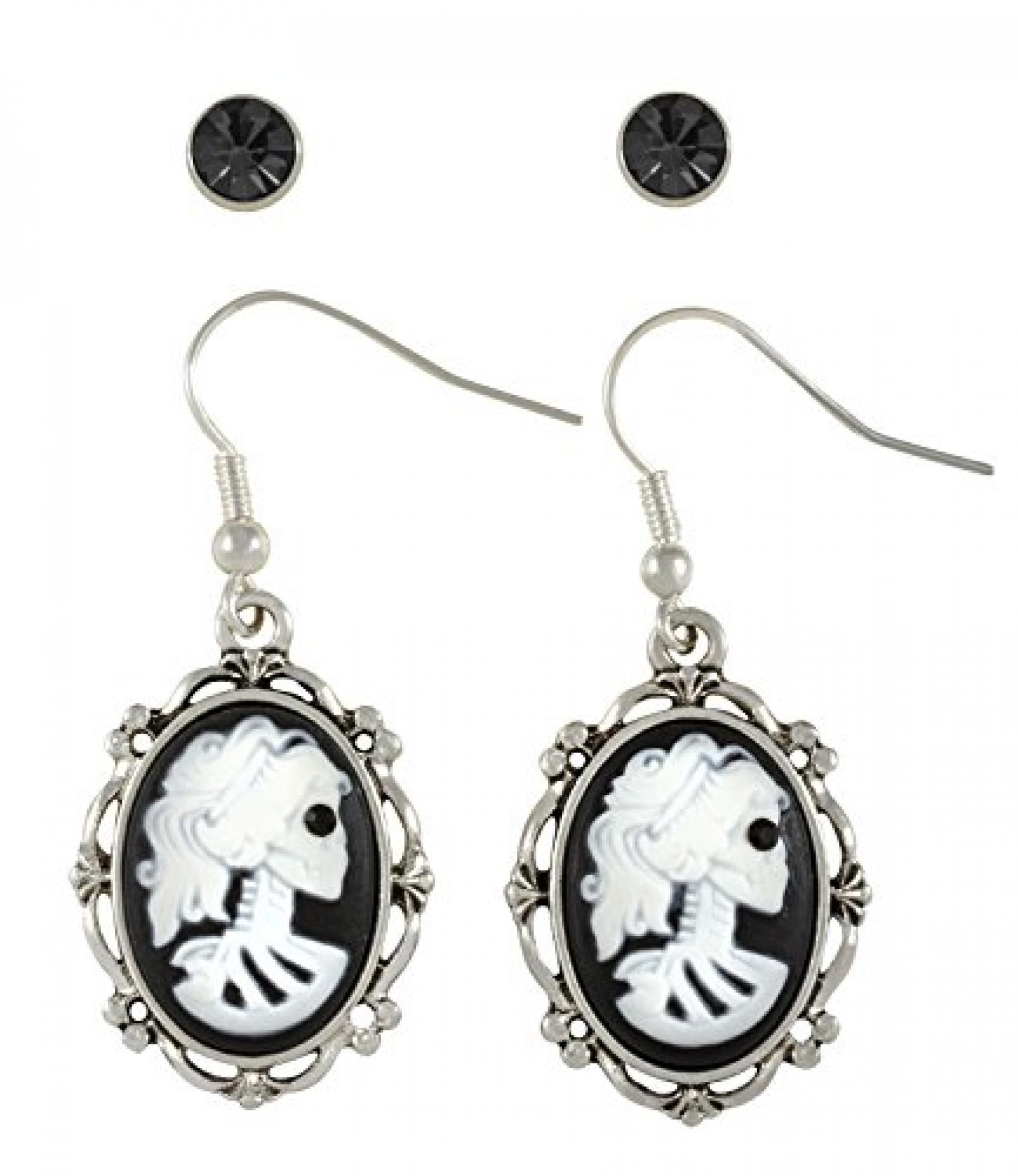 SIX "Halloween" 2er Set silberne Ohrringe mit Totenkopf / Skelett (388-212) 